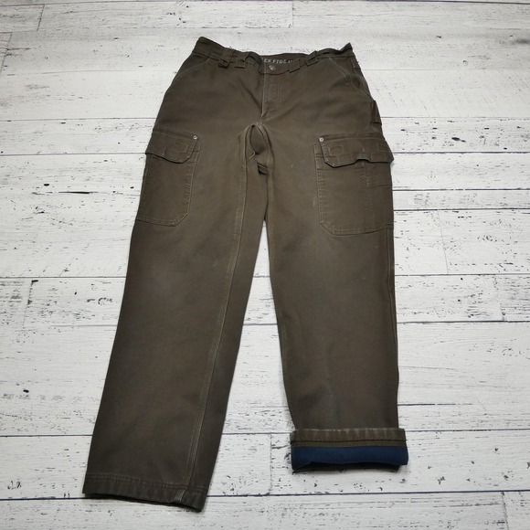 Duluth Trading Pants Mens 34x32 Brown Flex Fire Hose Fleece Lined Cargo Work - Picture 1 of 9